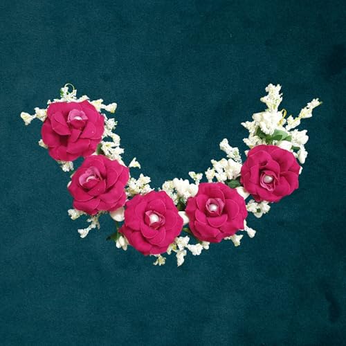 ANVIK Fancy Party Bridal Wedding Fabric/artificial Rose Flower Bun Juda Hair Gajra for Women Bride Floral Flower Hair Accessory for women Veni for hair (Rani Pink) - Image 3