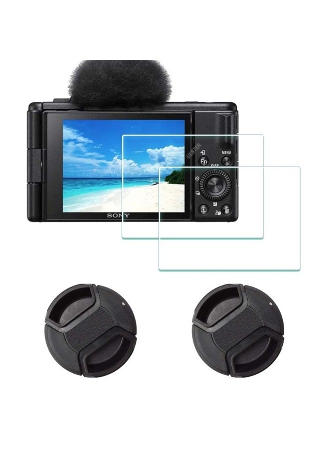 ULBTER Screen Protector for Sony ZV-1F Vlog Camera & Lens Cap Cover,ULBTER 0.3mm 9H Hardness Tempered Glass Cover Anti-Scrach Anti-Fingerprint Anti-Dust Anti-Bubble [2+2 Pack]  - Image 1