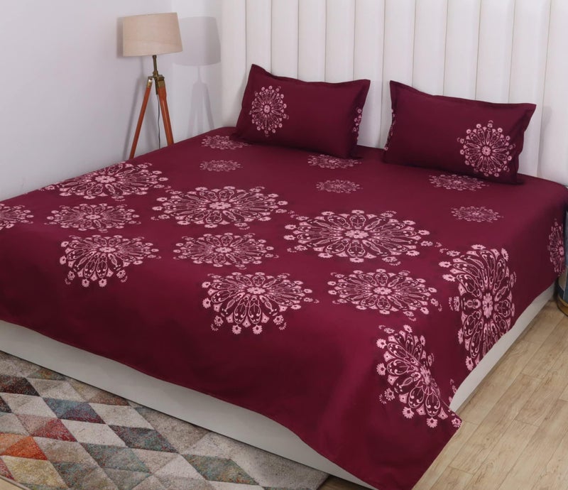 RD TREND Presents Bedsheet for Double Bed 210 TC, Size- 90/100 Inchs (228/254 CM), Double Bed bedsheet with 2 Pillow Covers(18/28 Inchs) Color -Red Pattern-Floral - Image 1
