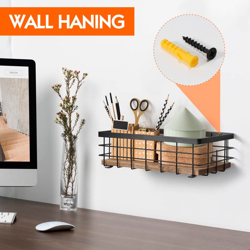 TJMOREE Tj.Moree سلة أسلاك معدنية صغيرة مزخرفة بقاعدة خشبية منظم للحمام وسلة المطبخ لتخزين ورق المرحاض وحزمة السكر وشراب القهوة ومنديل منشفة الضيوف - Image 3