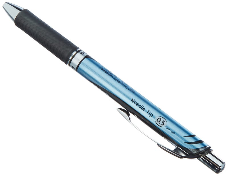 Pentel Energel Knock Ballpoint Pen, 0.5mm Needle Tip, Blue Body with Black Accent (BLN75-A) - Image 4