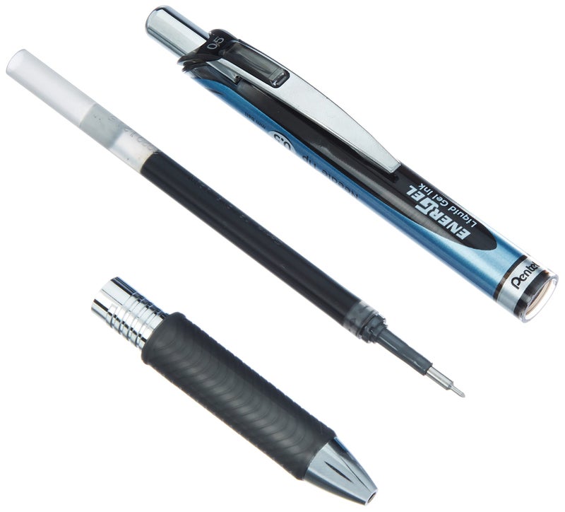 Pentel Energel Knock Ballpoint Pen, 0.5mm Needle Tip, Blue Body with Black Accent (BLN75-A) - Image 2