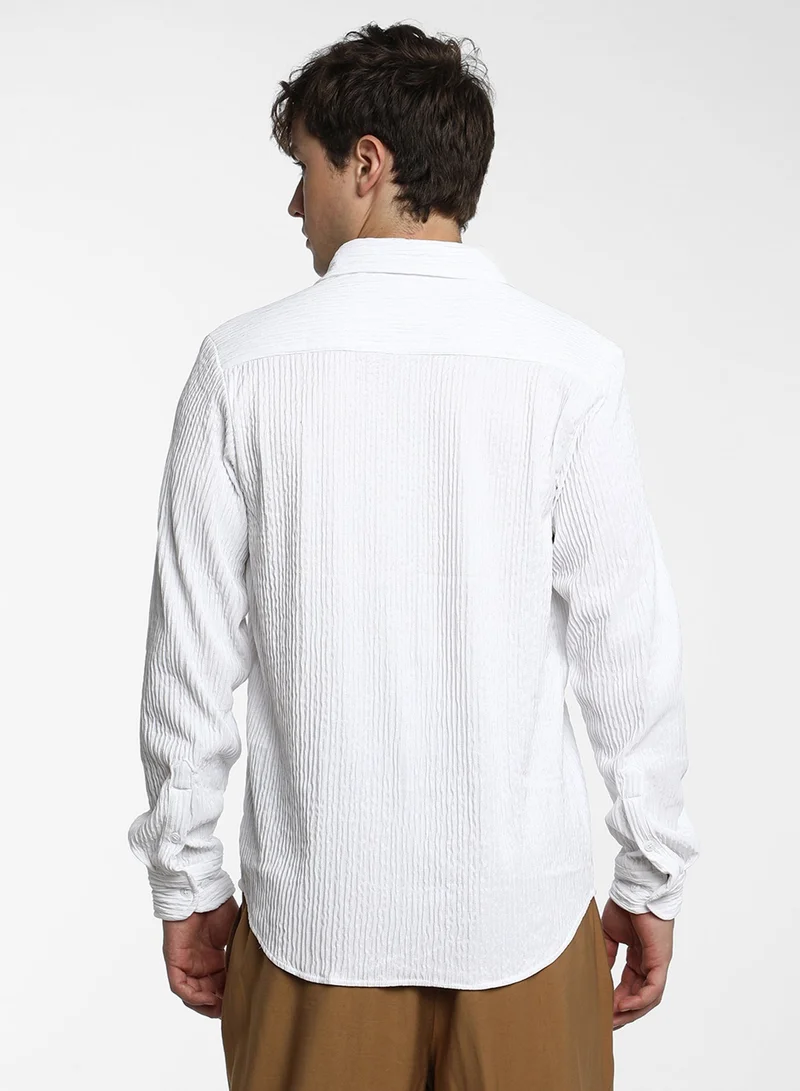 CAHOOT  Men's Powder White Solid Creased Shirt For Casual Wear | Spread Collar | Long Sleeve | Button Closure | Shirt Crafted With Comfort Fit For Everyday Wear for Men | Best Price UAE
