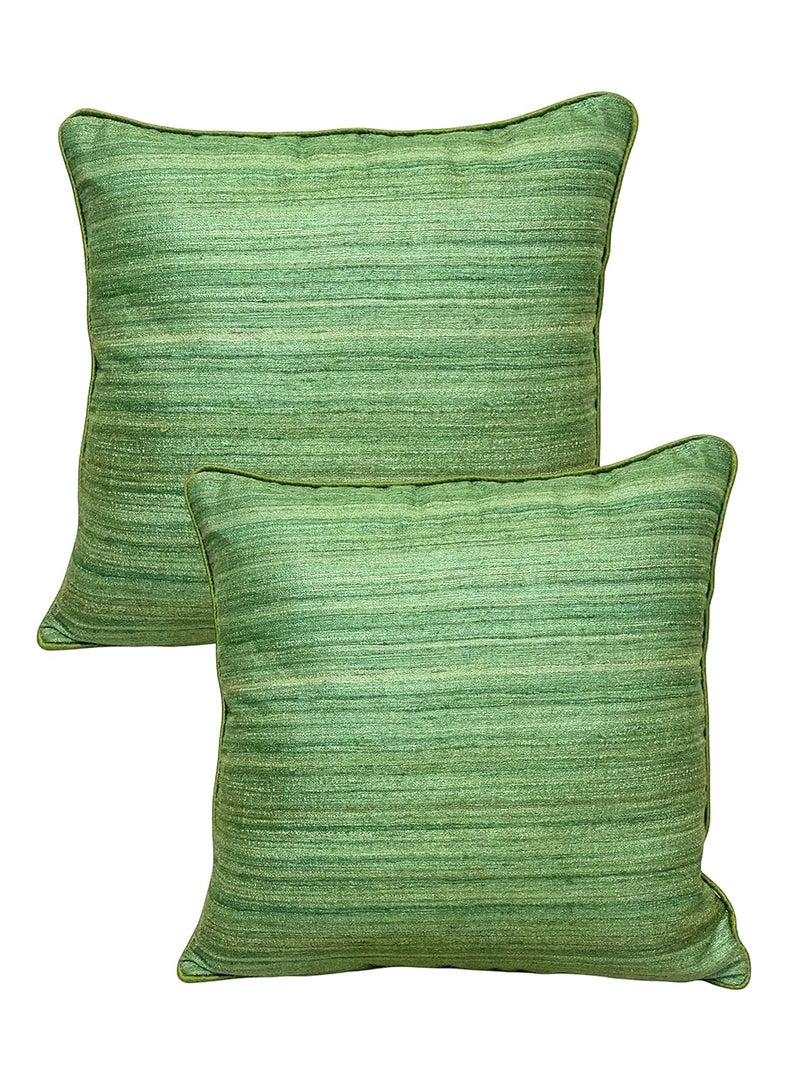 House Of Silko Banarasi Raw Silk Tussar Classic Cushion Covers for Interior Decoration Set of 2 pcs 20x20 Green - Image 2