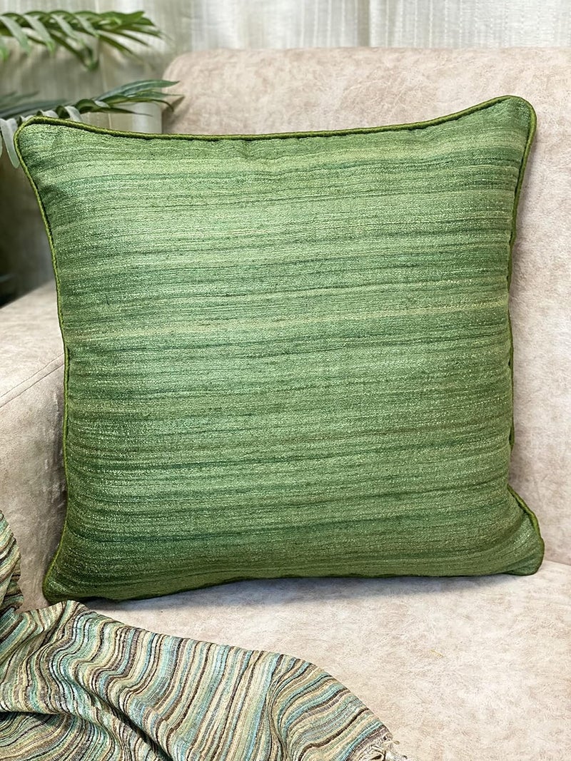 House Of Silko Banarasi Raw Silk Tussar Classic Cushion Covers for Interior Decoration Set of 2 pcs 20x20 Green - Image 3
