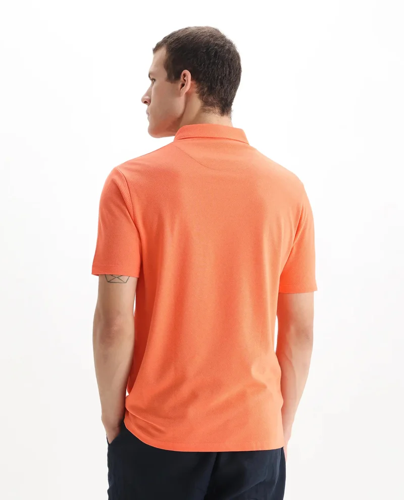 Rare Rabbit Rare Rabbit Men's Herval Dark Peach Cotton Fabric Collared Neck Half Sleeves Polo T-Shirt