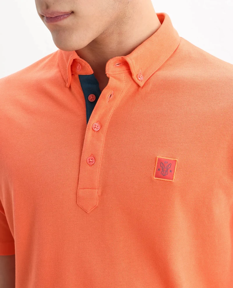 Rare Rabbit Rare Rabbit Men's Herval Dark Peach Cotton Fabric Collared Neck Half Sleeves Polo T-Shirt