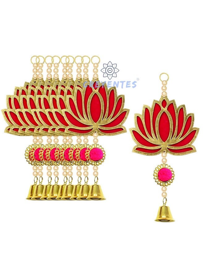 CREYENTES CREYENTES® Pink Wall Decor Lotus with Ringing Bell for Decoration (Pack of 10) Toran for Door, Wall Hangings Backdrop, Pooja Room,Diwali, Wedding, Festival Décor(Lotus Hanging Bell 10)  - Image 2