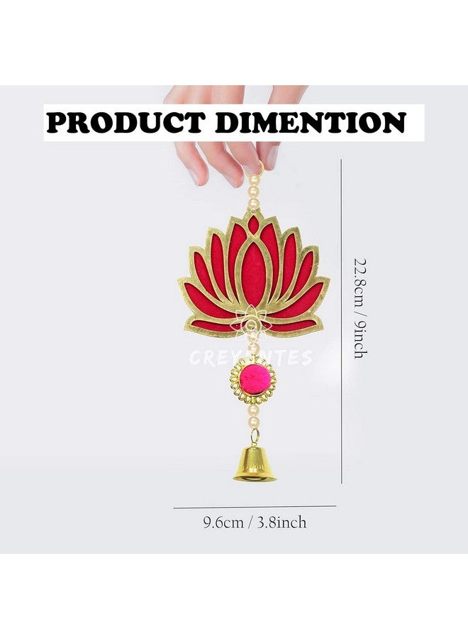 CREYENTES CREYENTES® Pink Wall Decor Lotus with Ringing Bell for Decoration (Pack of 10) Toran for Door, Wall Hangings Backdrop, Pooja Room,Diwali, Wedding, Festival Décor(Lotus Hanging Bell 10)  - Image 3