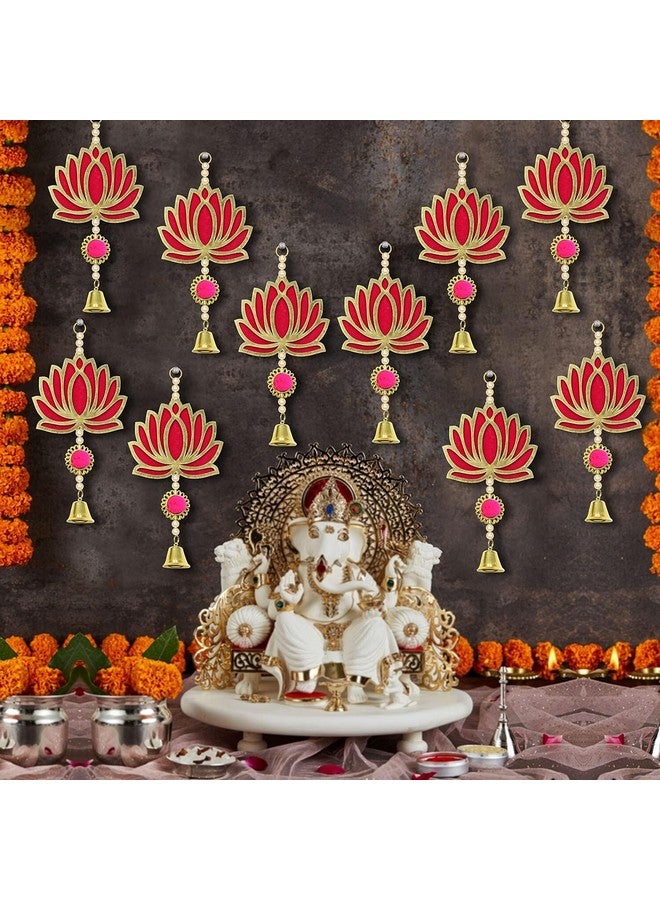 CREYENTES CREYENTES® Pink Wall Decor Lotus with Ringing Bell for Decoration (Pack of 10) Toran for Door, Wall Hangings Backdrop, Pooja Room,Diwali, Wedding, Festival Décor(Lotus Hanging Bell 10)  - Image 1