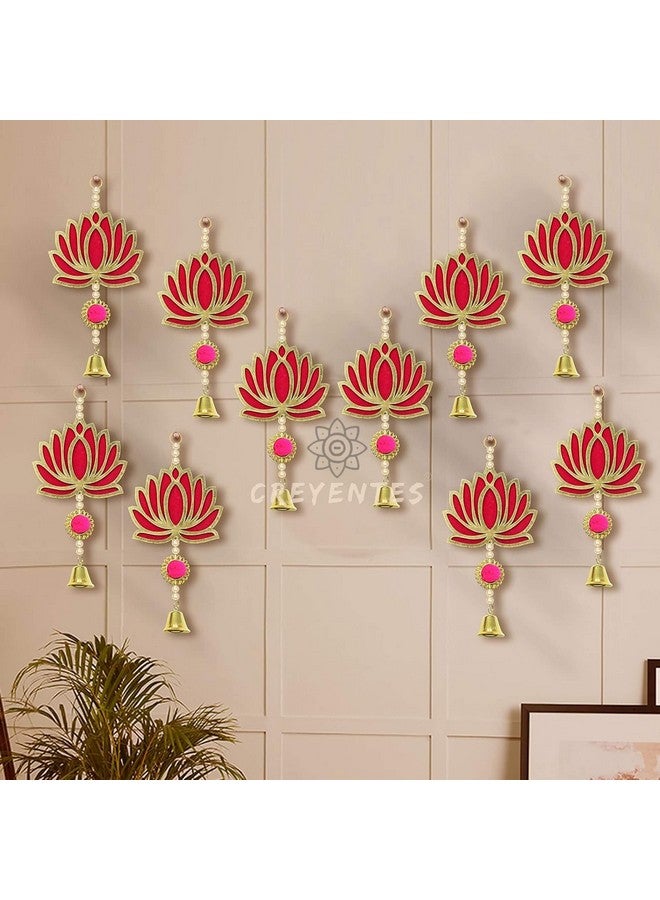 CREYENTES CREYENTES® Pink Wall Decor Lotus with Ringing Bell for Decoration (Pack of 10) Toran for Door, Wall Hangings Backdrop, Pooja Room,Diwali, Wedding, Festival Décor(Lotus Hanging Bell 10)  - Image 5