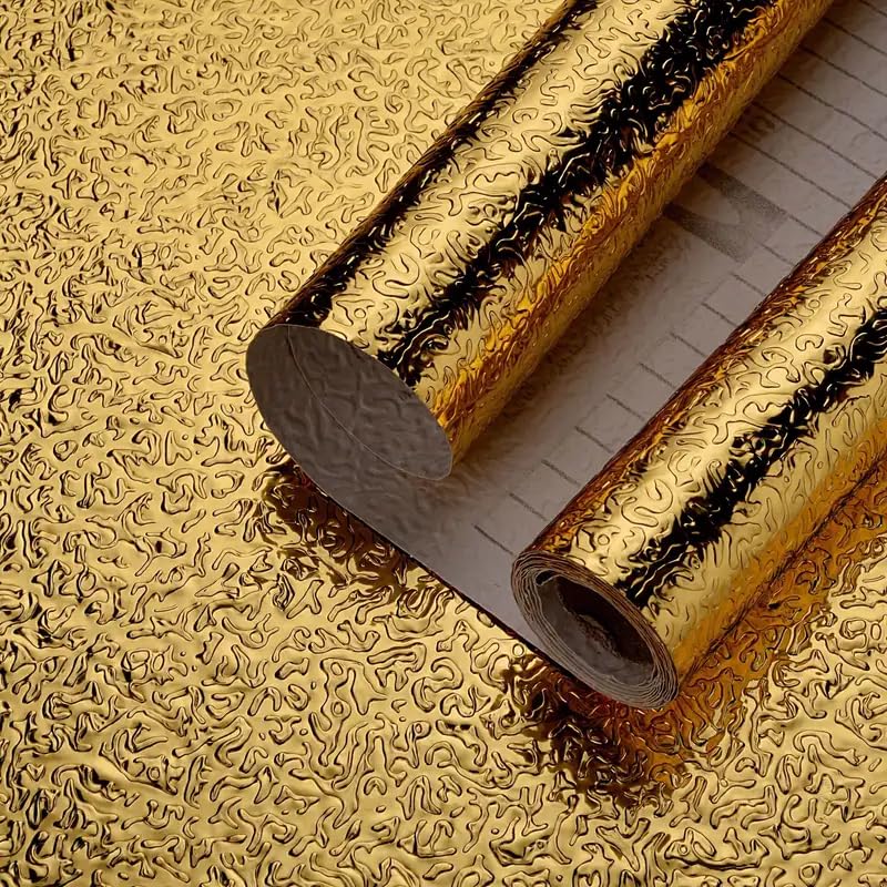 SUNBIRD Self Adhesive Oil-Proof Foil Wall Sticker,Aluminum Wallpaper Waterproof and Heat Resistant Kitchen Backsplash Contact Paper (Gold Texture, 30 x 121 cm) - Image 1