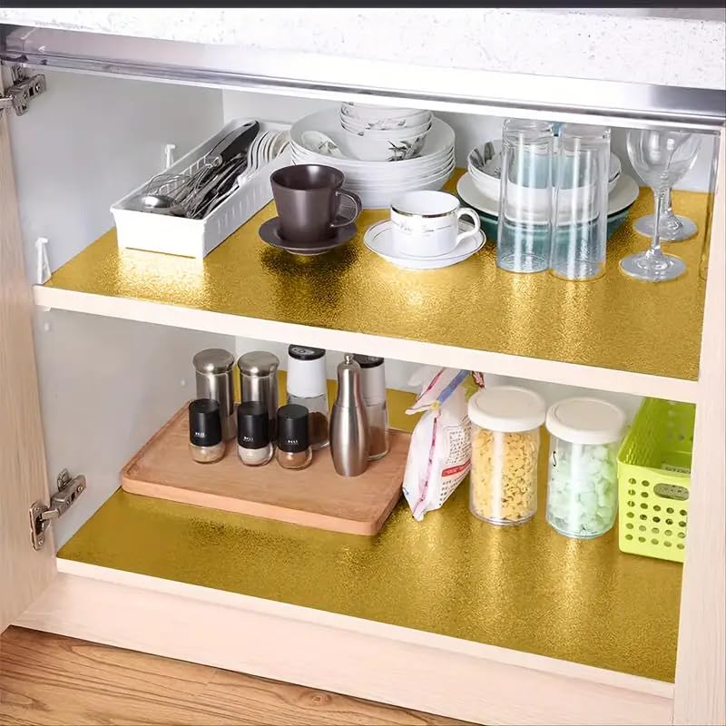 SUNBIRD Self Adhesive Oil-Proof Foil Wall Sticker,Aluminum Wallpaper Waterproof and Heat Resistant Kitchen Backsplash Contact Paper (Gold Texture, 30 x 121 cm) - Image 3