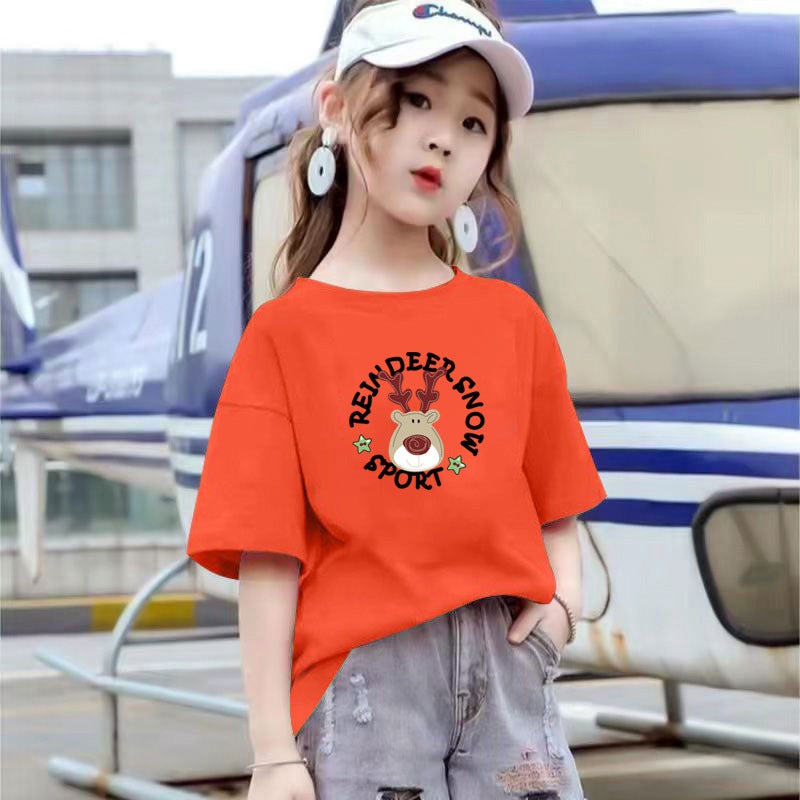 2203# Girls T-Shirt Children'S Cotton Summer 2025 Summer Children'S Clothing Korean Version Of Loose Half Sleeve Top Tide - Image 1