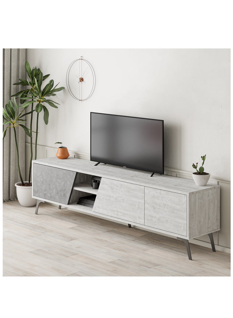 موراه خزانة تلفزيون "فيونا" من موراه هوم، حتى ٧٠ بوصة | خزانة تخزين بثلاثة أبواب وطابقين | وحدات تلفزيون لغرفة المعيشة | ١٨٠×٣٥٫٦×٤٨ سم | أبيض/رمادي كلاسيكي - Image 2