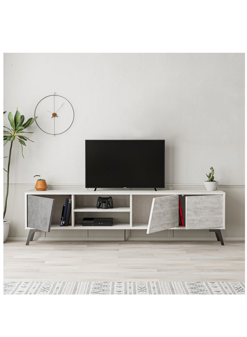 موراه خزانة تلفزيون "فيونا" من موراه هوم، حتى ٧٠ بوصة | خزانة تخزين بثلاثة أبواب وطابقين | وحدات تلفزيون لغرفة المعيشة | ١٨٠×٣٥٫٦×٤٨ سم | أبيض/رمادي كلاسيكي - Image 3