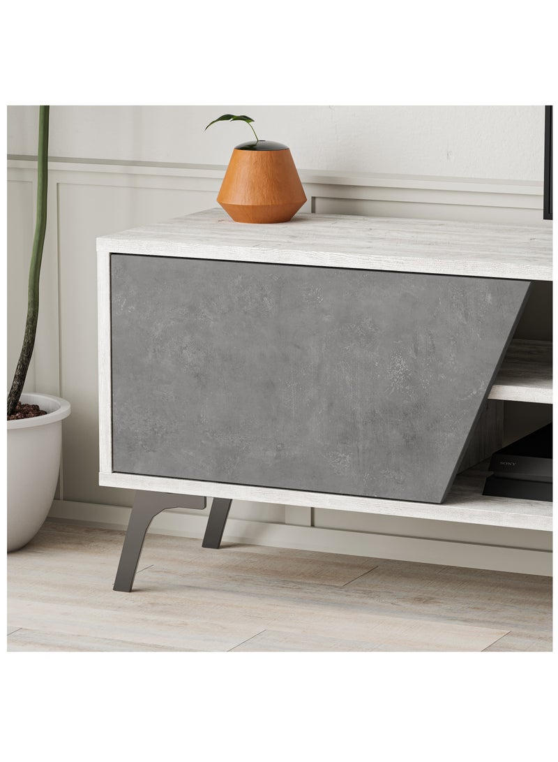 موراه خزانة تلفزيون "فيونا" من موراه هوم، حتى ٧٠ بوصة | خزانة تخزين بثلاثة أبواب وطابقين | وحدات تلفزيون لغرفة المعيشة | ١٨٠×٣٥٫٦×٤٨ سم | أبيض/رمادي كلاسيكي - Image 4