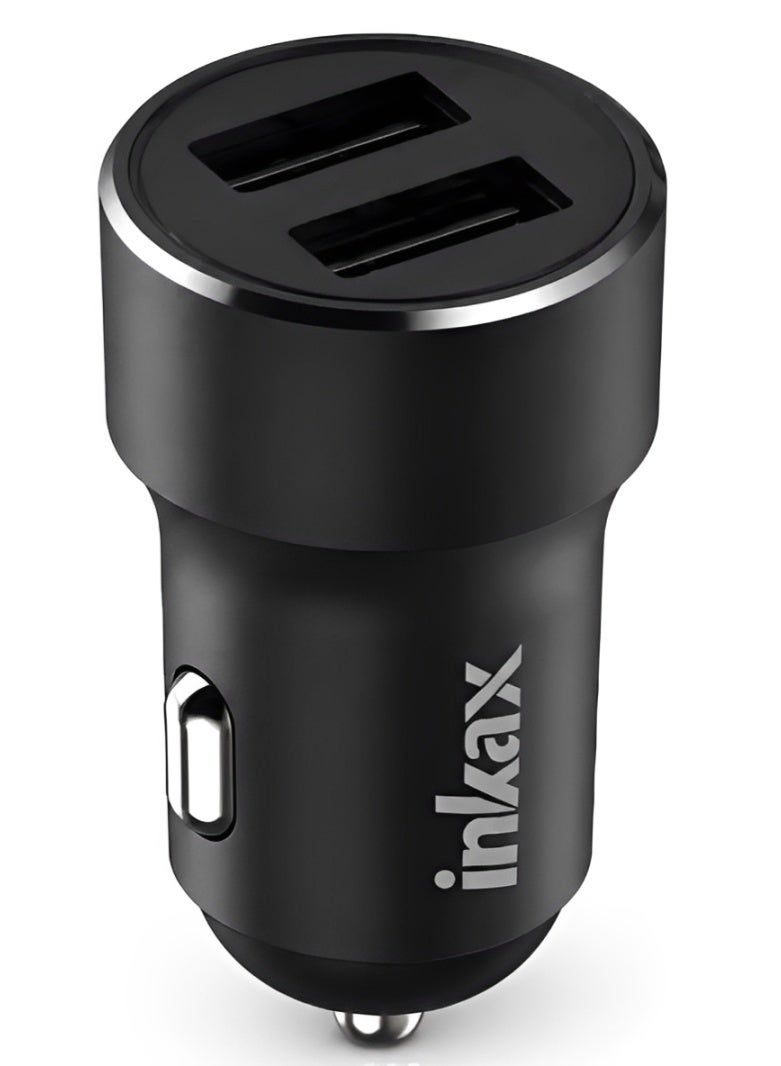 إنكاكس شاحن سيارة CA-29 بمنفذي USB وقدرة 3.1 أمبير للشحن السريع (يتضمن كابل Micro USB)؛ هيكل من سبائك الألومنيوم، منفذان للشحن، شريحة تحكم ذكية، وتصميم مدمج يدعم جهد 12-24 فولت؛ متوافق مع هواتف أندرويد والأجهزة اللوحية وأجهزة تحديد المواقع (GPS) وأجهزة USB – لون أسود. - Image 1