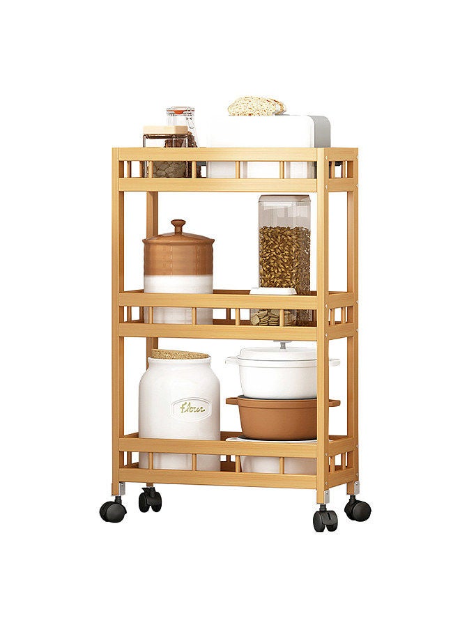 ikayaa 3-Tier Slim Storage Cart of High Mountain Solid Bamboo Kitchen Organizer Slide-Out Mobile Storage Cart Rolling Pantry Shelf Kitchen Shelving Unit Utility Cart  - Image 5