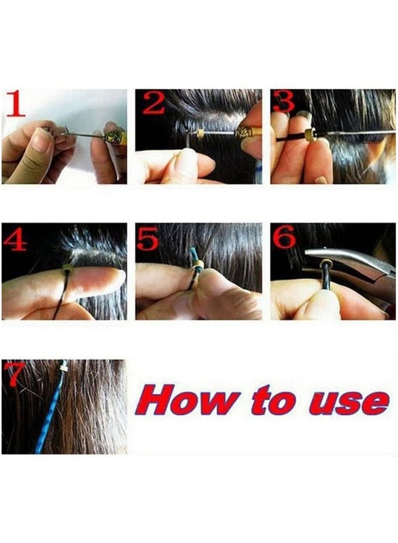 إستيل مجموعة أدوات إزالة تمديدات الشعر بما في ذلك كماشة وإبرة سحب صغيرة وعروة حلقة و 100 قطعة سوداء و 100 قطعة من خرز حلقات نانو من السيليكون الأشقر (مجموعة وصلات الشعر) - Image 4