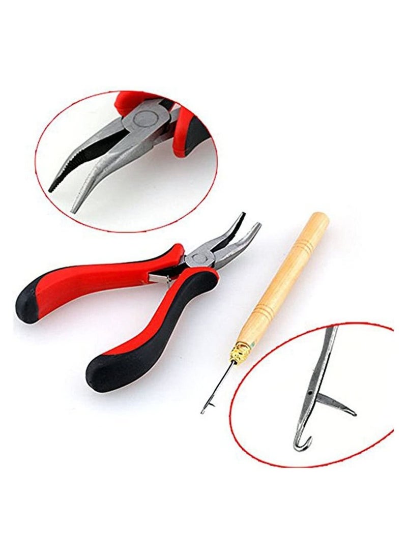 إستيل مجموعة أدوات إزالة تمديدات الشعر بما في ذلك كماشة وإبرة سحب صغيرة وعروة حلقة و 100 قطعة سوداء و 100 قطعة من خرز حلقات نانو من السيليكون الأشقر (مجموعة وصلات الشعر) - Image 2