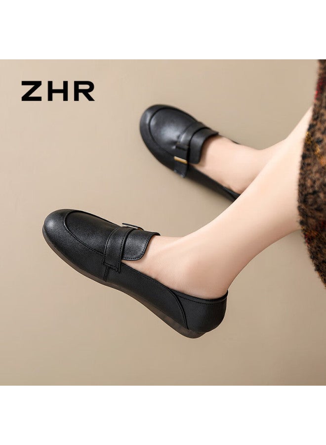 Zhr Women's Flats, Versatile For Spring And Autumn, Soft-soled Leather Shoes, Casual Loafers, Commuter Shoes, Bt110, Black, Size 40 - Image 3