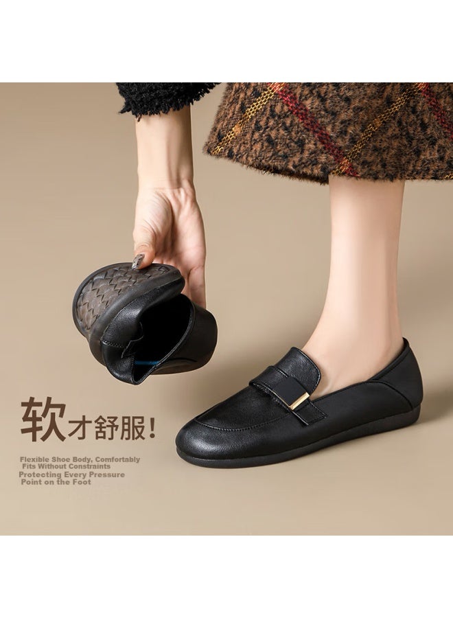 Zhr Women's Flats, Versatile For Spring And Autumn, Soft-soled Leather Shoes, Casual Loafers, Commuter Shoes, Bt110, Black, Size 40 - Image 1