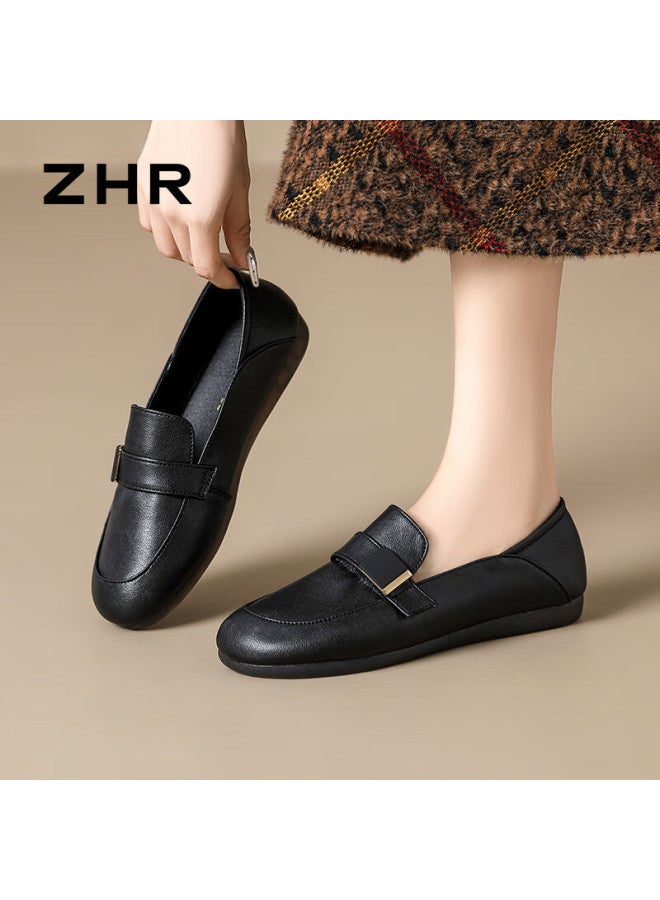 Zhr Women's Flats, Versatile For Spring And Autumn, Soft-soled Leather Shoes, Casual Loafers, Commuter Shoes, Bt110, Black, Size 40 - Image 5