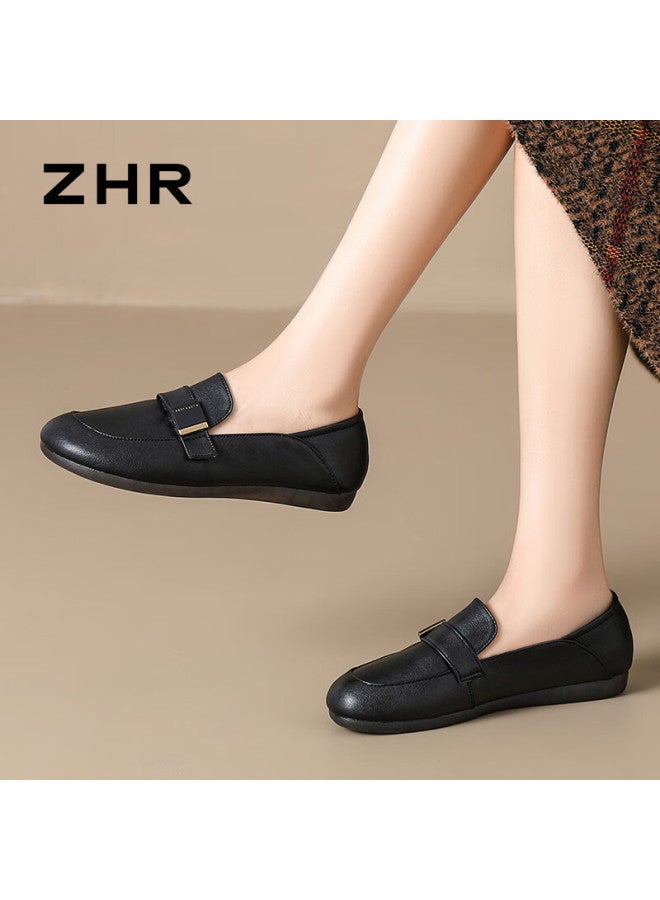 Zhr Women's Flats, Versatile For Spring And Autumn, Soft-soled Leather Shoes, Casual Loafers, Commuter Shoes, Bt110, Black, Size 40 - Image 4