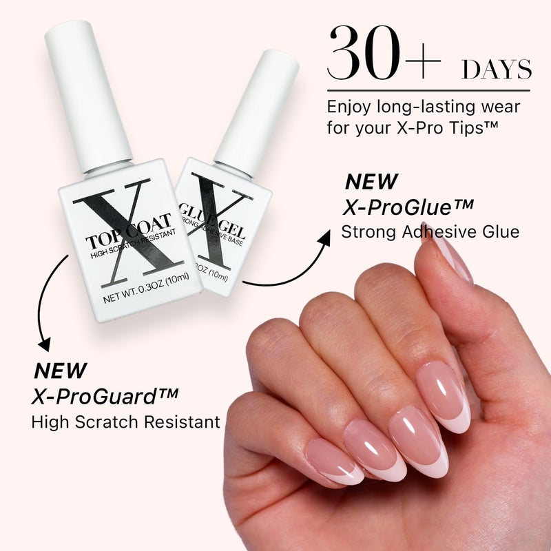 SXC Cosmetics French Tip Press On Nails - Skin Tone Nude and Color Series, Short Almond X-Pro Tips - Image 4
