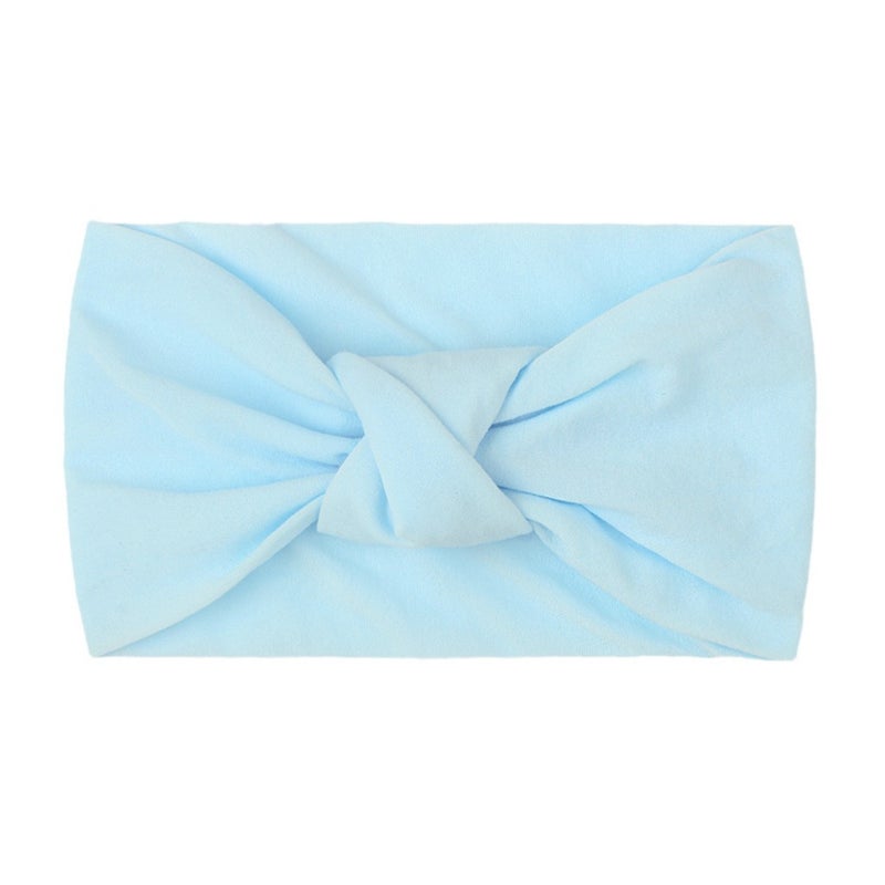 Generic European and American Spring New Childrens Headwear Baby Solid Color Nylon Knot Wide Side Headscarf Baby Hair Belt Blue