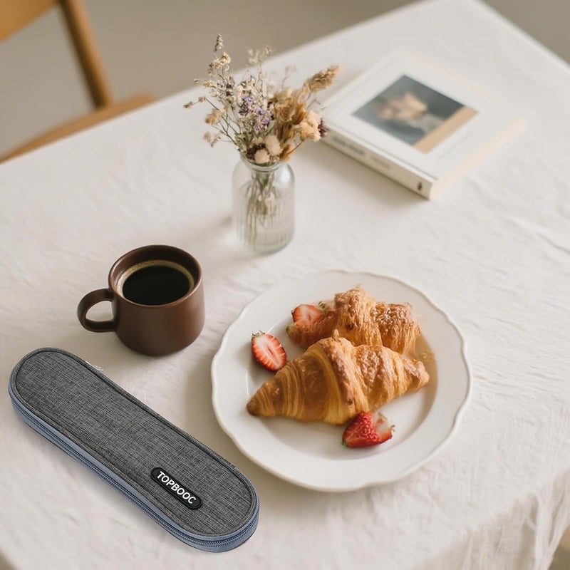 Topbooc Travel Utensils Set with Case – 8-Piece Reusable Stainless Steel Camping Cutlery Set for Lunchbox, Office, School – Portable Fork Spoon Knife Chopsticks – Dishwasher Safe – Black - Image 5