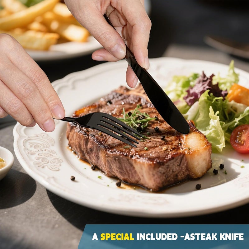 Topbooc Travel Utensils Set with Case – 8-Piece Reusable Stainless Steel Camping Cutlery Set for Lunchbox, Office, School – Portable Fork Spoon Knife Chopsticks – Dishwasher Safe – Black - Image 4