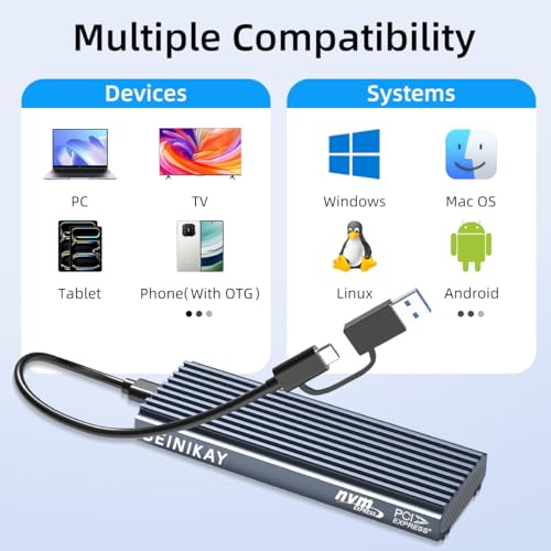 SEINIKAY M.2 NVME Enclosure, Tool-Free USB 3.2 Gen 2 (10 Gbps) to NVME Adapter with Heat Sink, 10Gbps Speed, Plug and Play, 16TB Expansion, with C-C to A Cable - Image 4