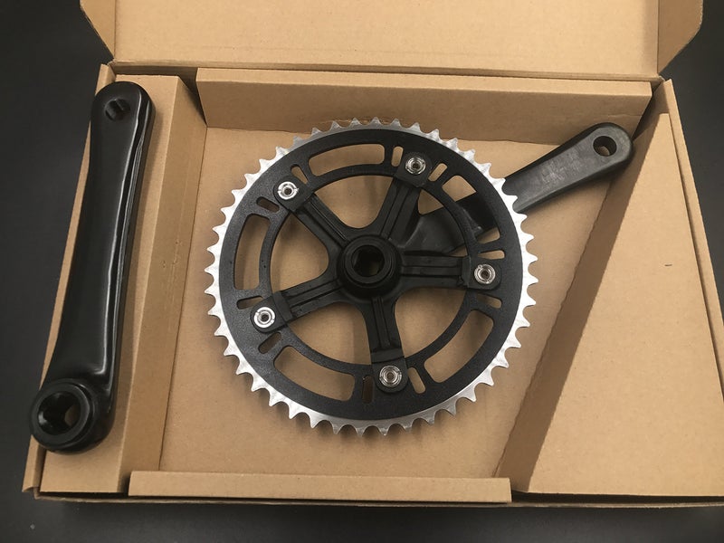 CDHPOWER Crankset 46T 170mm Single Speed Crankarms 130 BCD for Mountain Road Bike Fixed Gear Bicycle (Square Taper, Black) (46T, Sprocket) - Image 2