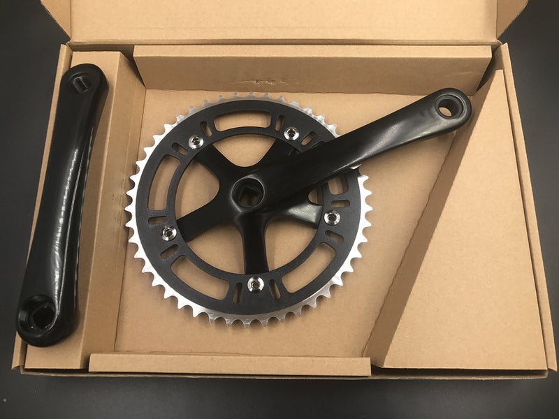 CDHPOWER Crankset 46T 170mm Single Speed Crankarms 130 BCD for Mountain Road Bike Fixed Gear Bicycle (Square Taper, Black) (46T, Sprocket) - Image 1