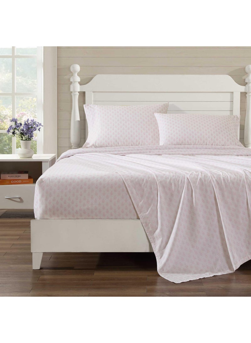 Laura Ashley - Twin Sheets  Lightweight & Breathable Cotton Percale Bedding Set with Matching Sham(s)  Oeko-Tex Certified (Francesca Pink  Twin)