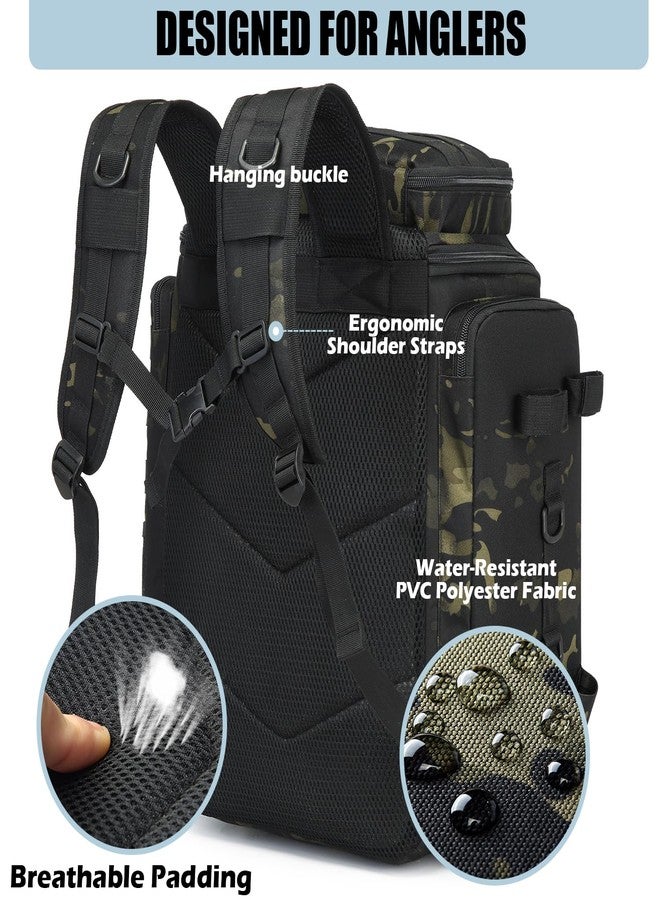 HAMBOLY Fishing Backpack with Rod Holders, 40L Tackle Box Backpack for Men, Black Camo, Fishing - Image 5