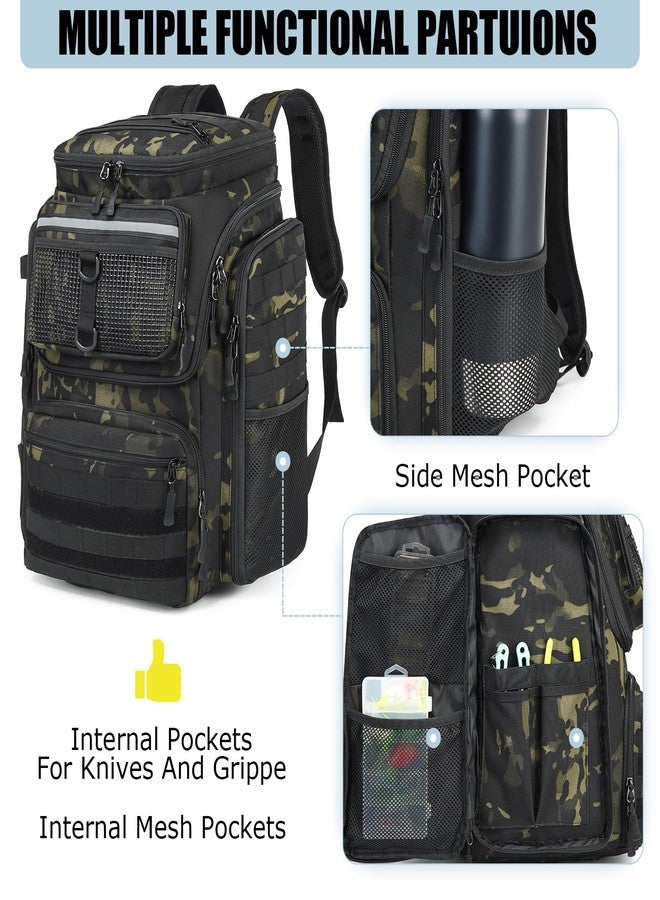 HAMBOLY Fishing Backpack with Rod Holders, 40L Tackle Box Backpack for Men, Black Camo, Fishing - Image 3