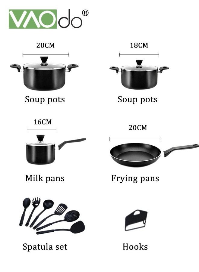 VAOdo 13PCS Cookware Set Non Stick Pan Set Frying Pan Soup Pan with Spatula Set  - Image 2