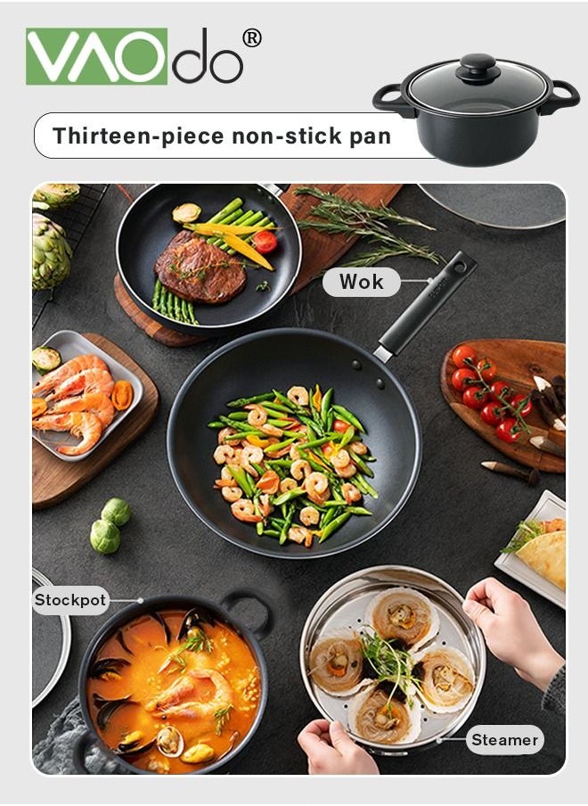 VAOdo 13PCS Cookware Set Non Stick Pan Set Frying Pan Soup Pan with Spatula Set  - Image 4