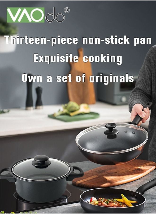 VAOdo 13PCS Cookware Set Non Stick Pan Set Frying Pan Soup Pan with Spatula Set  - Image 5