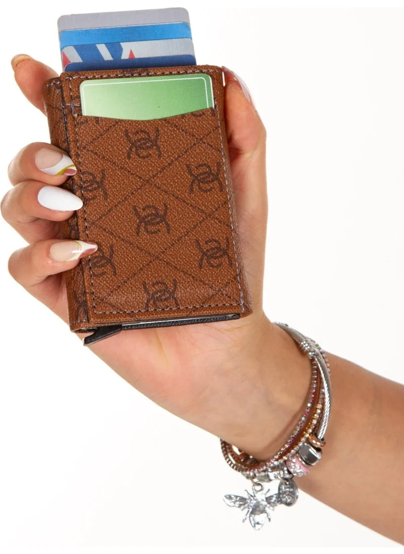 Newish Polo Newishpolo Unisex Patterned Anti-Theft RFID Protected Vegan Leather Wallet and Card Holder Tan