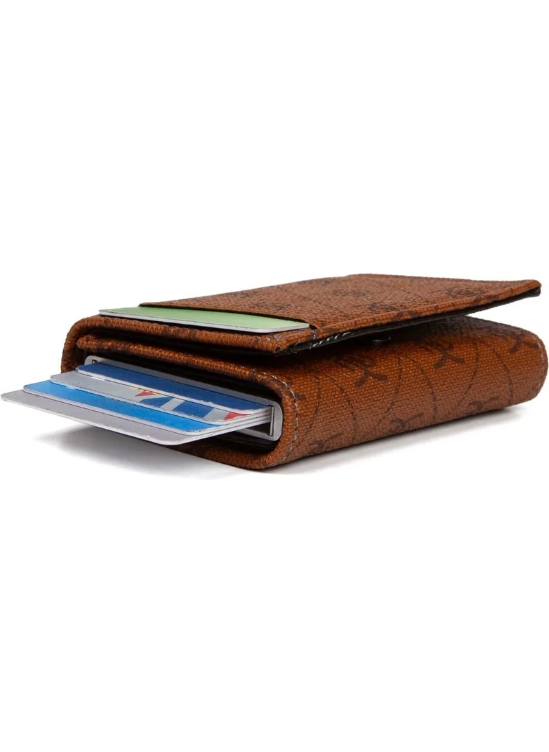 Newish Polo Newishpolo Unisex Patterned Anti-Theft RFID Protected Vegan Leather Wallet and Card Holder Tan