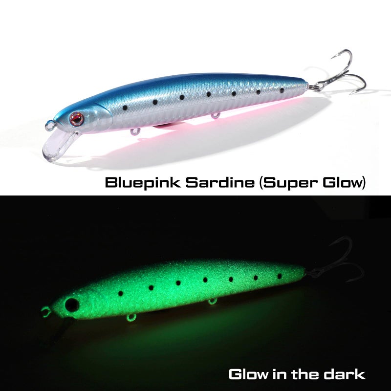 LITTMA California Surf Fishing Lures Saltwater Jerkbait Crankbait Surf Minnow 110 - Metallic Sardine Super Glow & Pearl Pink Belly Glow Lures for Halibut & Striper Fishing - Image 2