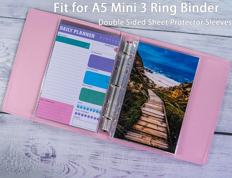 WITHYU 40 Pack 80 Pockets 5.5x8.5” Sheet Protector Sleeves for 6 Ring A5 Binder, A5 Mini 3 Ring Binder, Ultra-Clear Playbill Holder Sleeves, Double-Sided, Top Loading Sheet Protector for Paper Report - Image 3