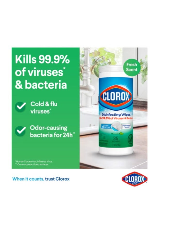 كلوركس مناديل مبللة معقمة برائحة منعشة متعددة الأسطح خالية من المبيضات 35 منديل - Image 2
