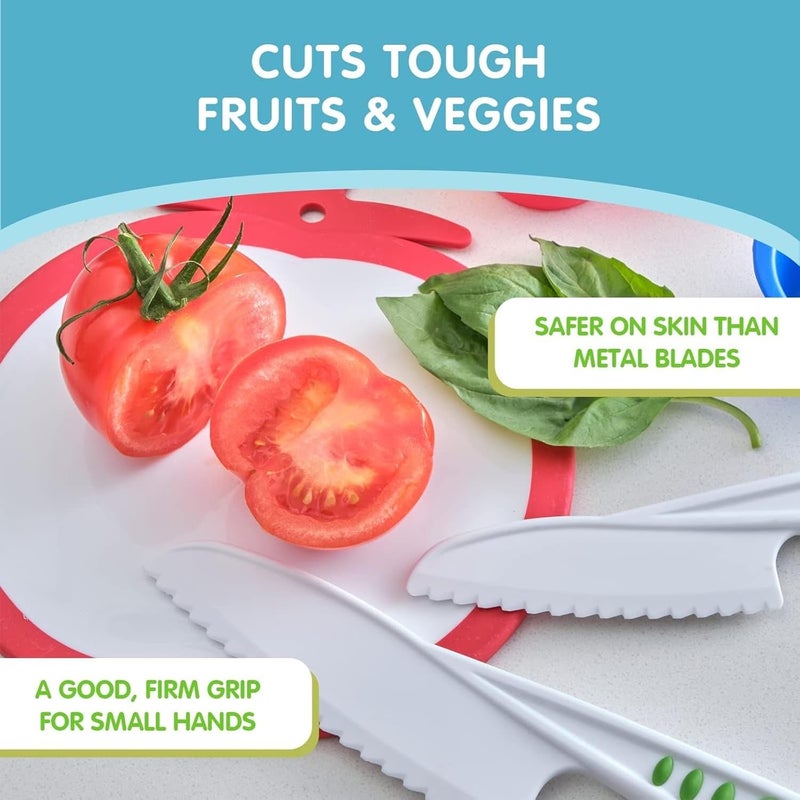 Curious Chef Kid Safe Kitchen Knife Set - 3-Piece Nylon Knives for Kids, White & Green, Ages 4+ - Non-Scratch Tools for Nonstick Pans & Kitchen Tool Set - Image 5