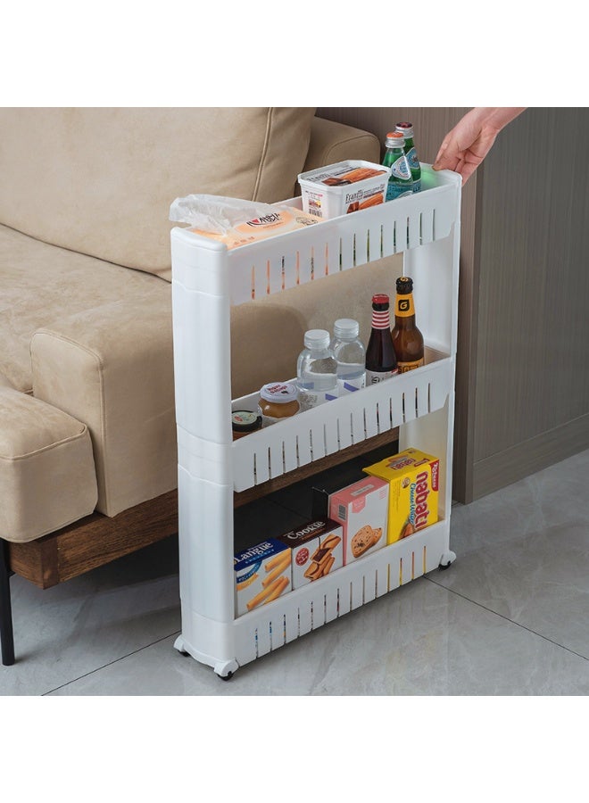 Multipurpose Slim Slide Plastic Storage Rack Holder Organizer Shelf With Moving Wheels Trolley 2/3/4 Layers Detachable Kitchen Bathroom Bedroom White (3 Tier) - Image 2