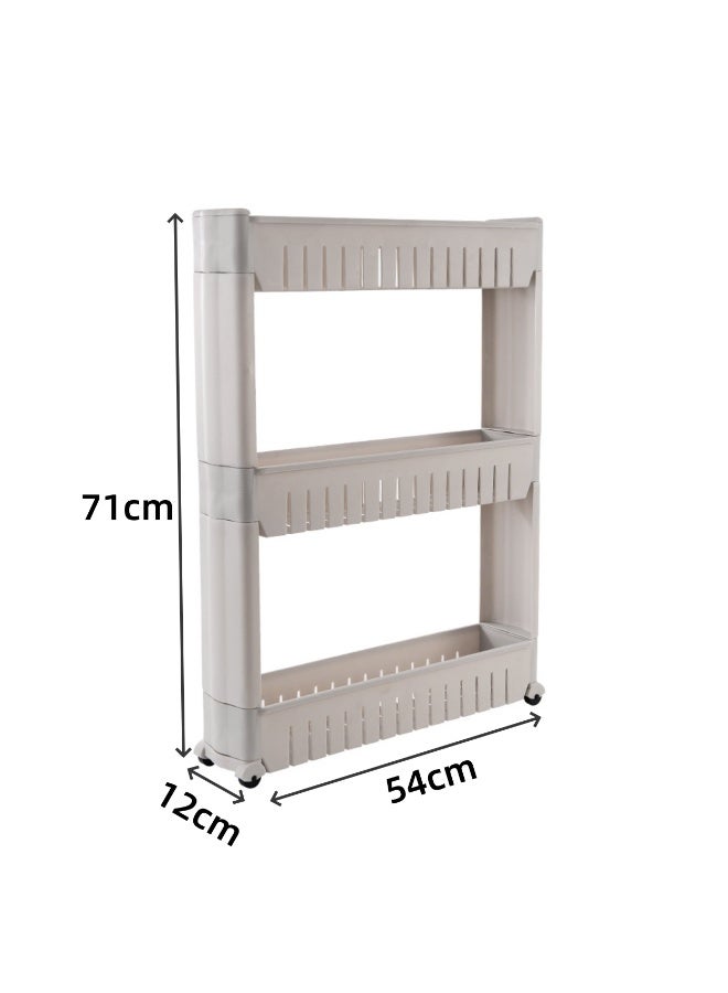 Multipurpose Slim Slide Plastic Storage Rack Holder Organizer Shelf With Moving Wheels Trolley 2/3/4 Layers Detachable Kitchen Bathroom Bedroom White (3 Tier) - Image 3